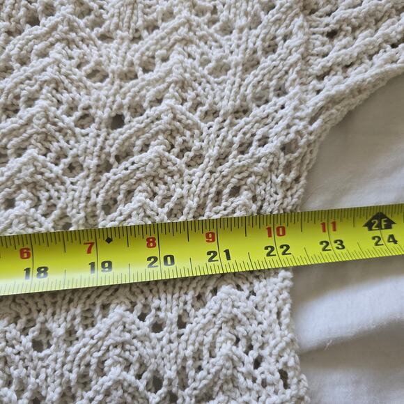 American Eagle Crochet Open Knit Polo Shirt Size M Cream Tassel Cottage Beachy - Picture 8 of 9